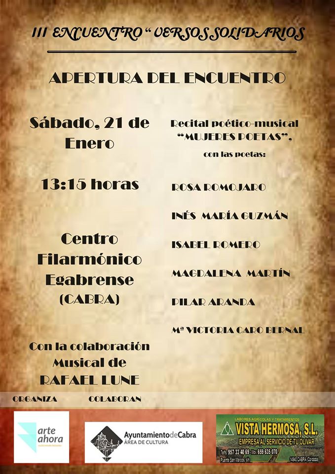 III encuentro Versos Solidarios y permio de poesia Ciudad de Cabra.